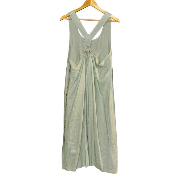 Vintage 90's R&K Linen Blend Overall Midi Dress Womens 10 Pineapple Green Y2K - Picture 5 of 9